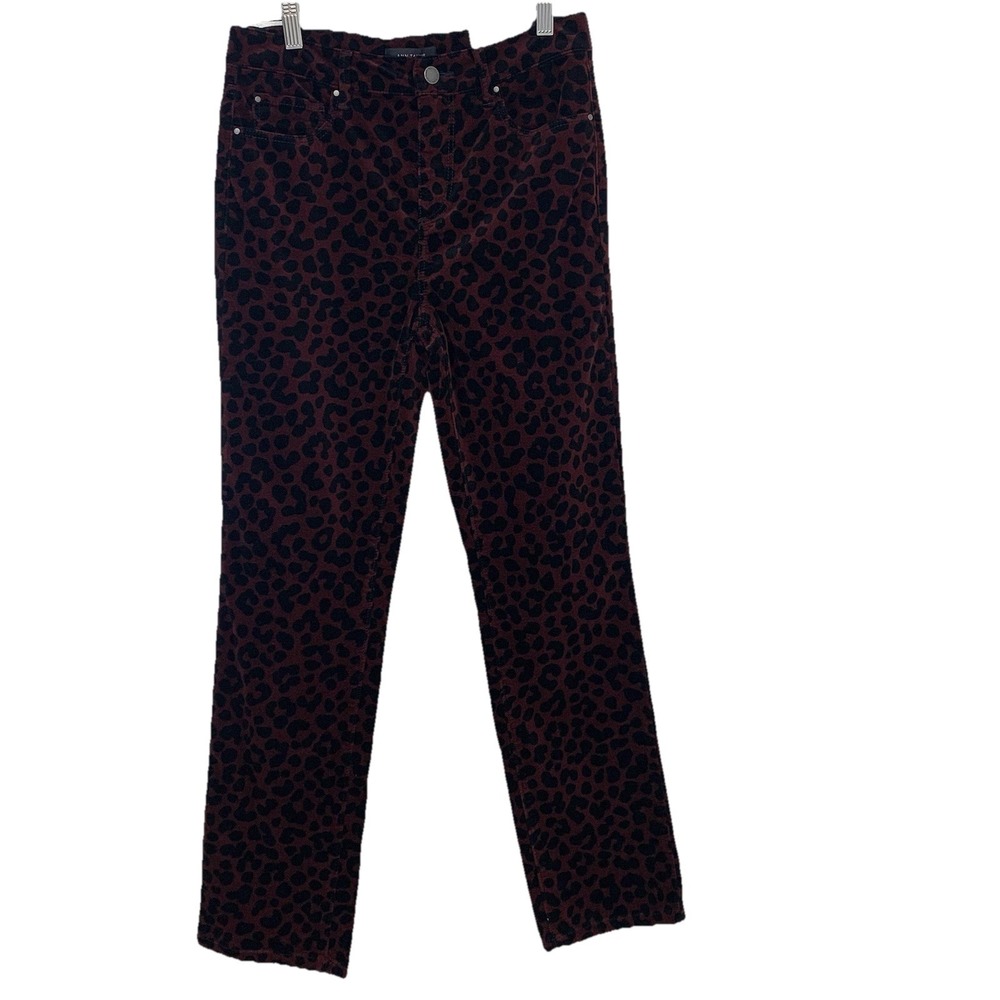 Ann Taylor Corduroy Pants Brown Animal Print The High Rise Straight Pockets SZ 4